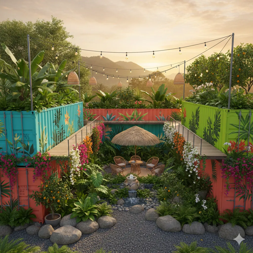 Tropische stijl container tuin